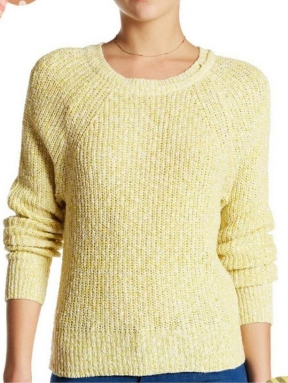 Free People Yellow Ivory Marled Knit Sweater Size M
